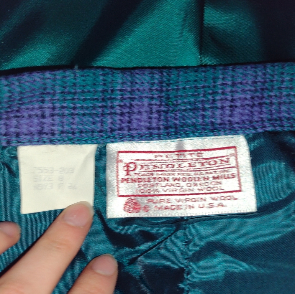 Vtg Pendleton Wool Pleated Tartan Plaid Wool Skirt Set Size 8 Purple Green Prep - Picture 6 of 6